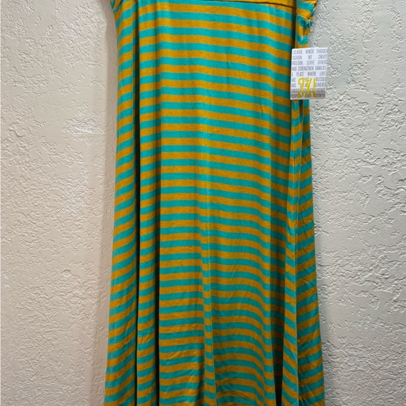 LuLaRoe Dresses & Skirts - LuLaRoe Maxi Skirt 3XL Teal & Mustard Striped Stretch Skirt